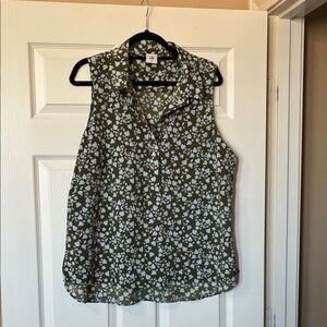 CAbi 3614 Olive and White Floral Sleeveless Blouse